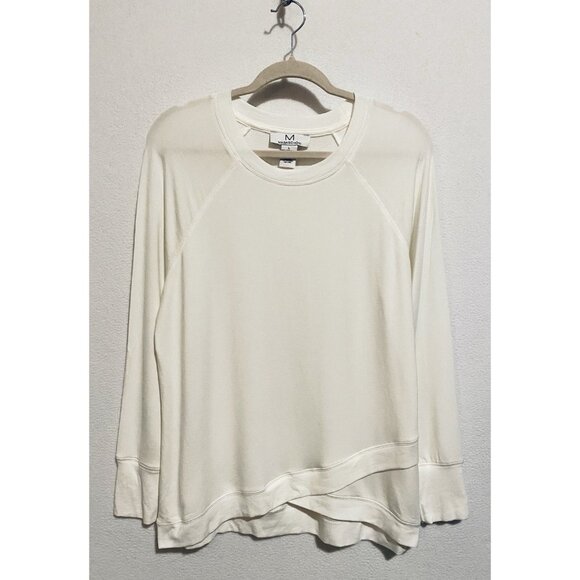 M Magaschoni Sweatshirt Womens Large Ivory Crew Neck Layered Modal Comfy Cozy - Picture 1 of 7